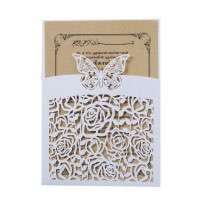 Wholesale Wedding Invitation Card Laser Rose Pattern Bowknot